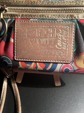authentic COACH Poppy colorful wristlet (color/gold trim)